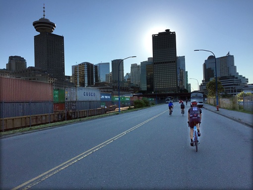 Richard rides into a Vancouver sunset for the last time.